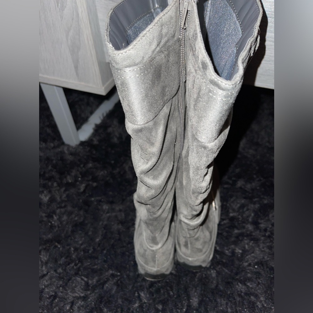 Gray knee-high boots
